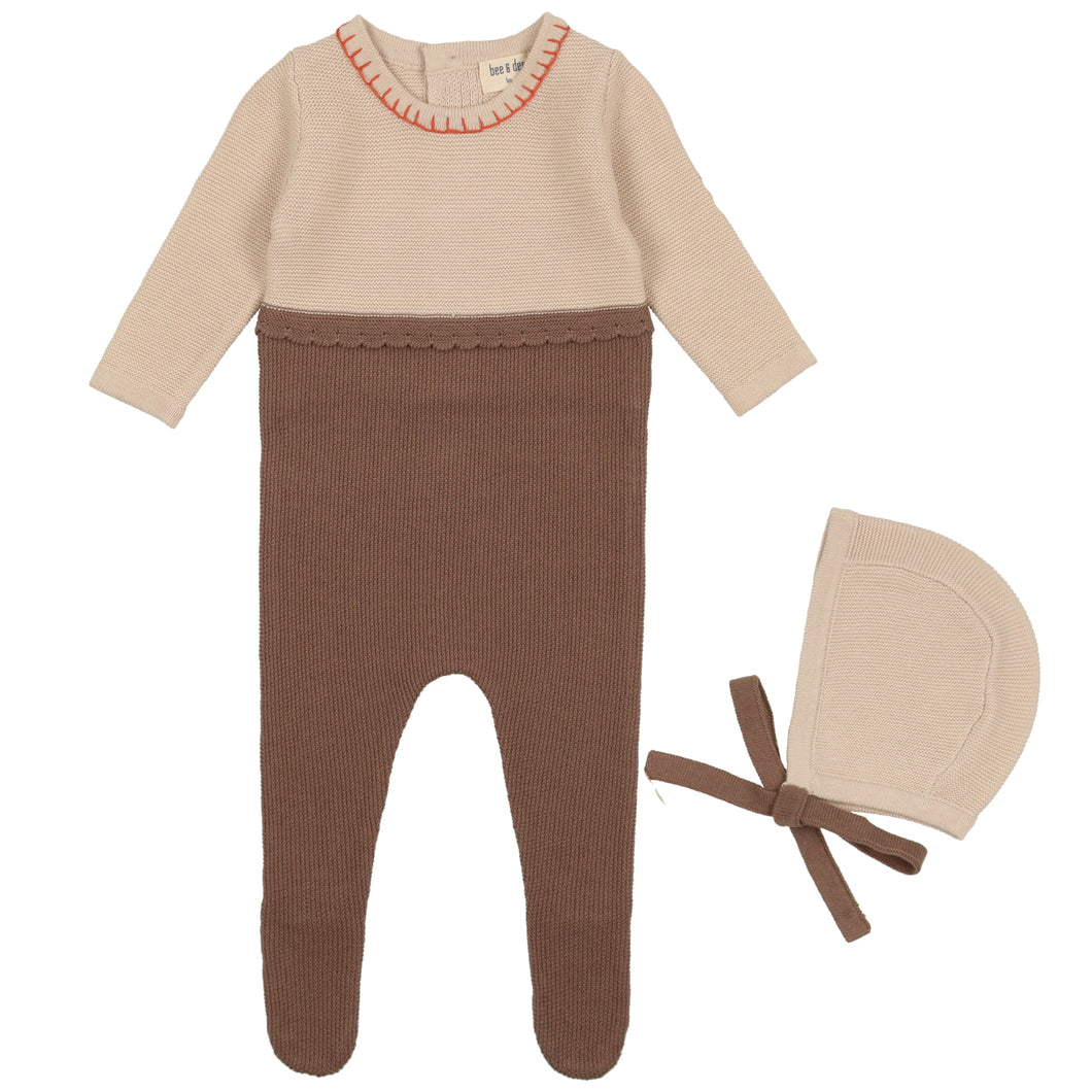 Bee & Dee Coffee Colorblock Knit Collection Stretchie and Bonnet