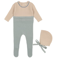 Load image into Gallery viewer, Bee &amp; Dee Dusk Blue Colorblock Knit Collection Stretchie and Bonnet
