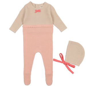 Bee & Dee Pink Tint Colorblock Knit Collection Stretchie and Bonnet