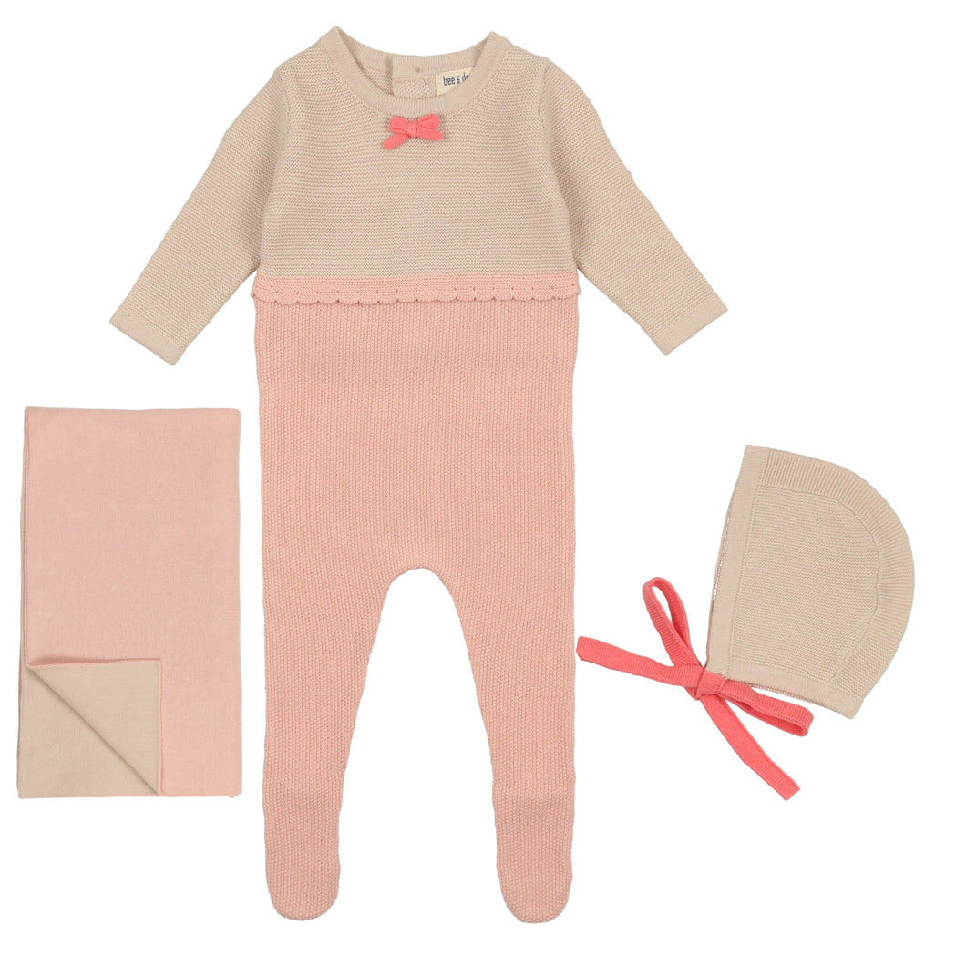 Bee & Dee Pink Tint Colorblock Knit Collection Layette Set