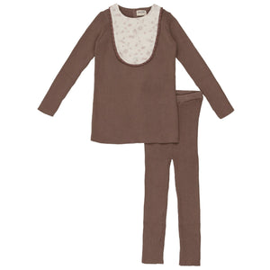 Bee & Dee Mocha Knit Print Bib Collection Outfit