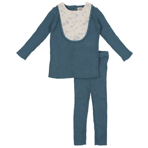 Bee & Dee Cashmere Blue Knit Print Bib Collection Outfit