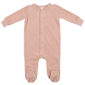 Lilette by Lil Legs Light Blush Velour Ribbed Logo Stretchie