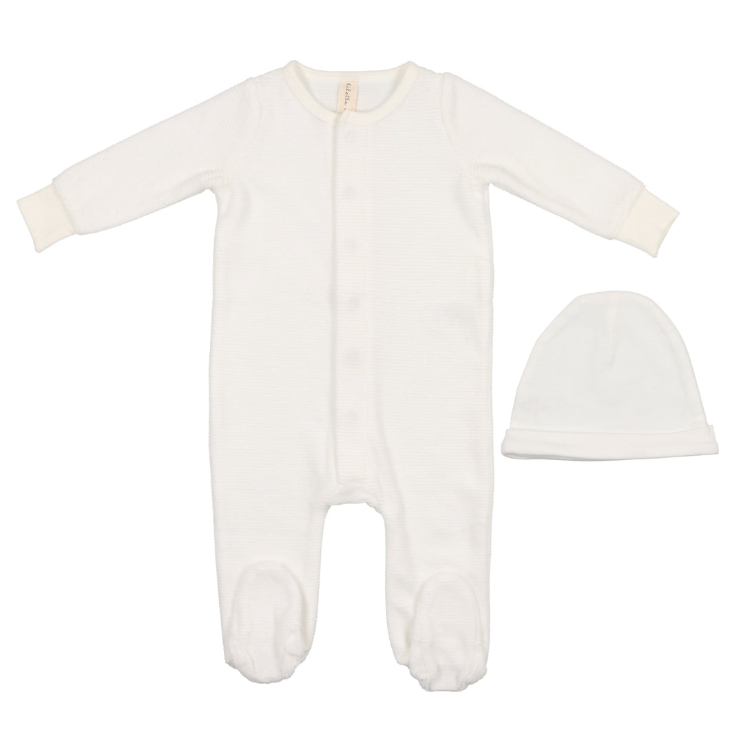 Lilette by Lil Legs White Velour Ribbed Logo Stretchie and Beanie