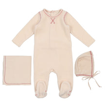 Load image into Gallery viewer, Lil Legs Cream with Winter Pink Stitch Classic Velour Layette Set
