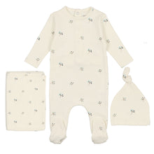 Load image into Gallery viewer, Bee &amp; Dee Ivory with Blue Buds Print Collection Layette Set
