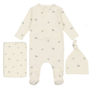 Bee & Dee Ivory with Blue Buds Print Collection Layette Set