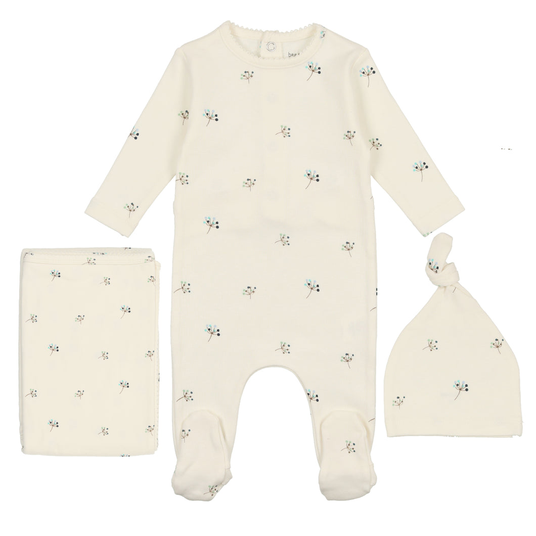 Bee & Dee Ivory with Blue Buds Print Collection Layette Set