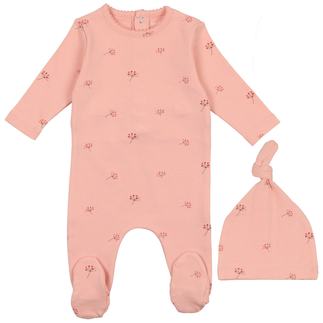 Bee & Dee Rose with Pink Buds Print Collection Stretchie and Beanie