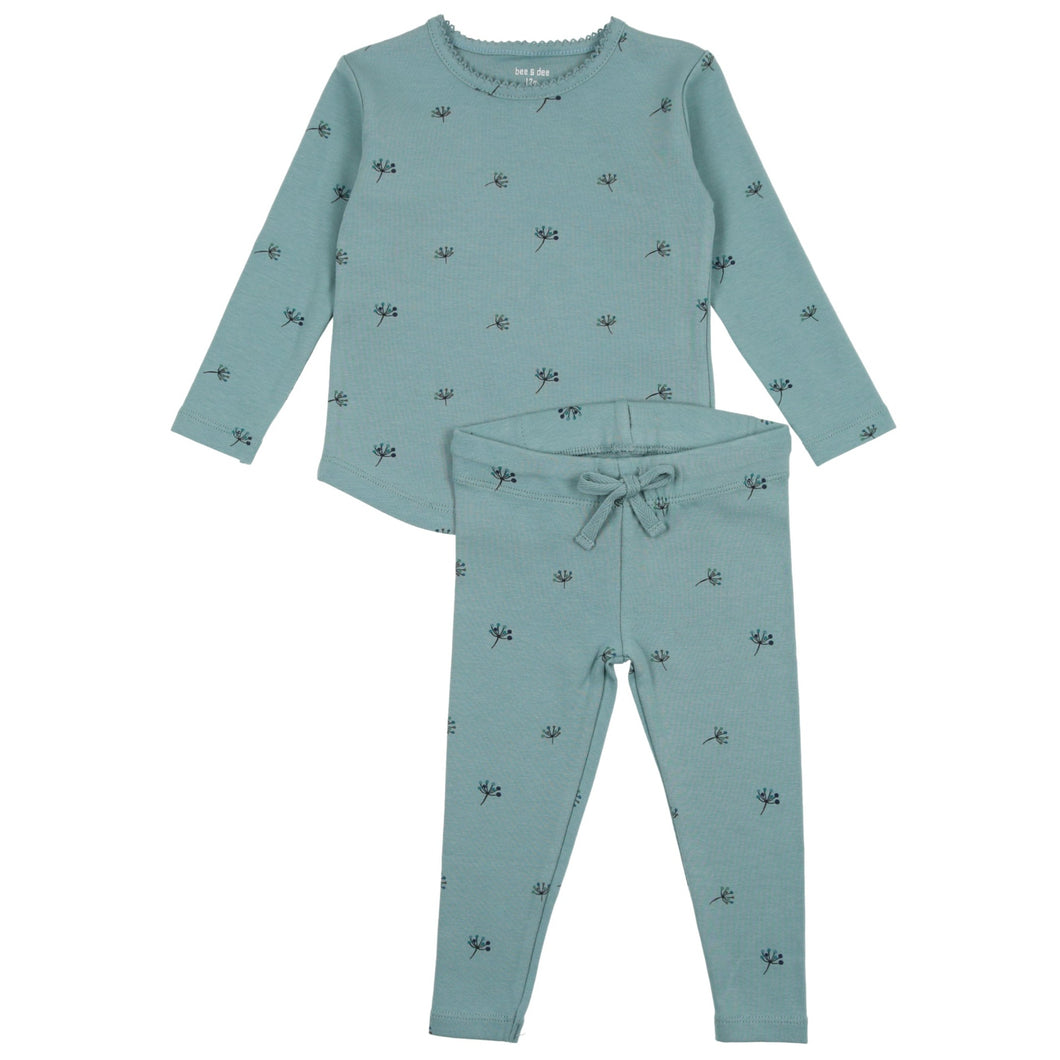 Bee & Dee Mid Blue with Blue Buds Print Collection Loungewear