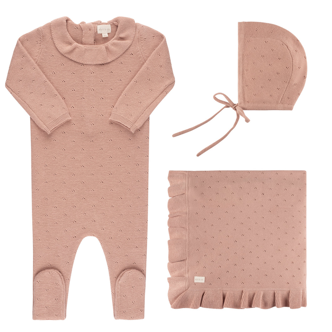 Ely's and Co Mahogany Rose Pointelle Knit Layette Set Gift Box