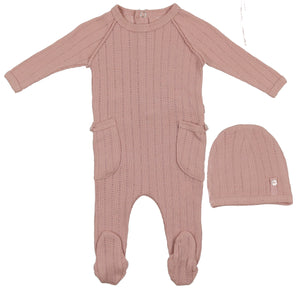 Bee & Dee Nude Pink Pointelle Button Collection Stretchie and Beanie