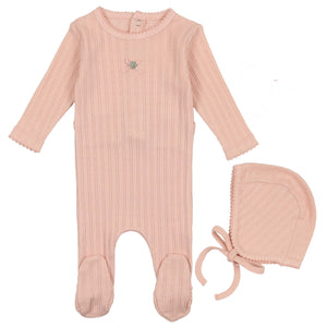 Bee & Dee Blush Pointelle Collection Stretchie and Bonnet