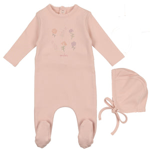 Bee & Dee Pearl Pink Leaf Print Collection Stretchie and Beanie