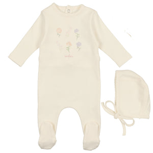 Bee & Dee Ivory Leaf Print Collection Stretchie and Beanie