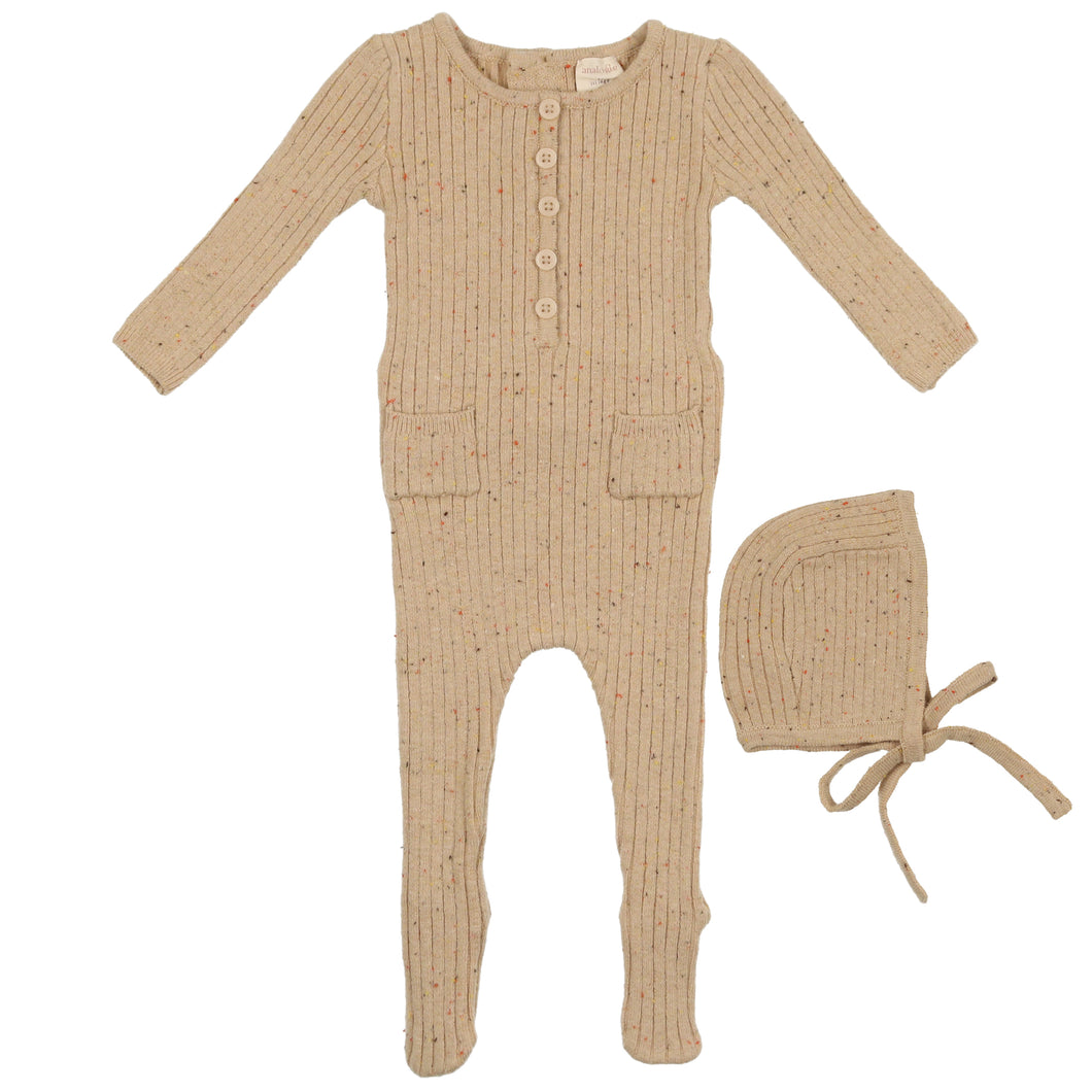 Analogie by Lil Legs Toffee Knit Boys Stretchie and Bonnet