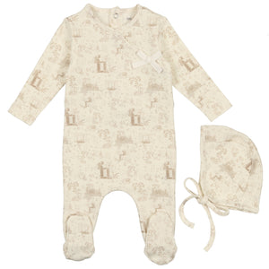 Bee & Dee Soft Taupe Toile Collection Stretchie and Bonnet